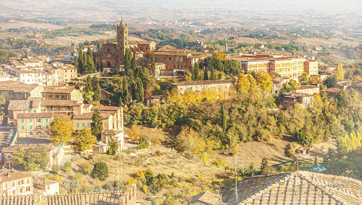 Elevated view of the medieaval city of Siena