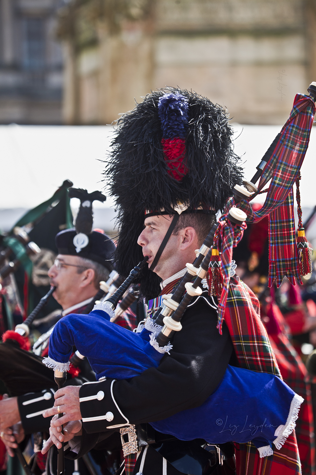 A piper from the Scots Guards Pipe Band